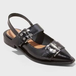 Wild Fable Peyton Black Buckle Slingback Flats